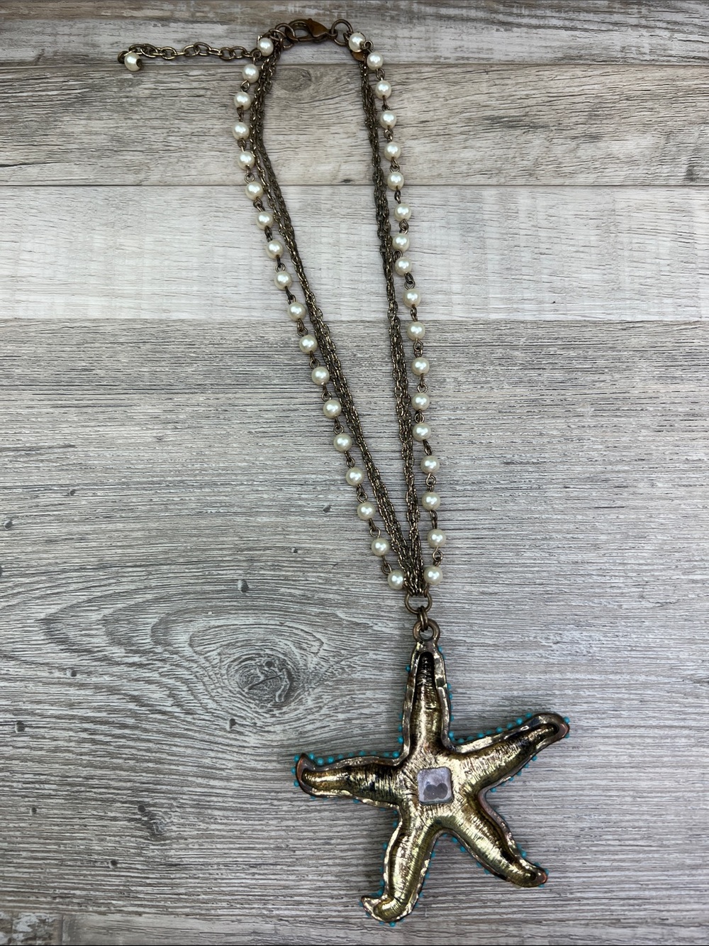 Chico’s Multi-Strand Starfish Pearl Rhinestone Necklace - Picture 7 of 11